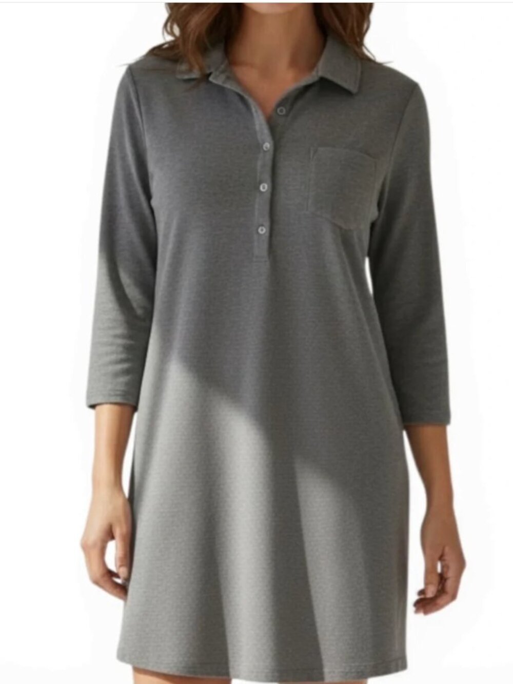 Berkshire French Terry Sleep Shirt Lounge Nightgown Gray Button XL